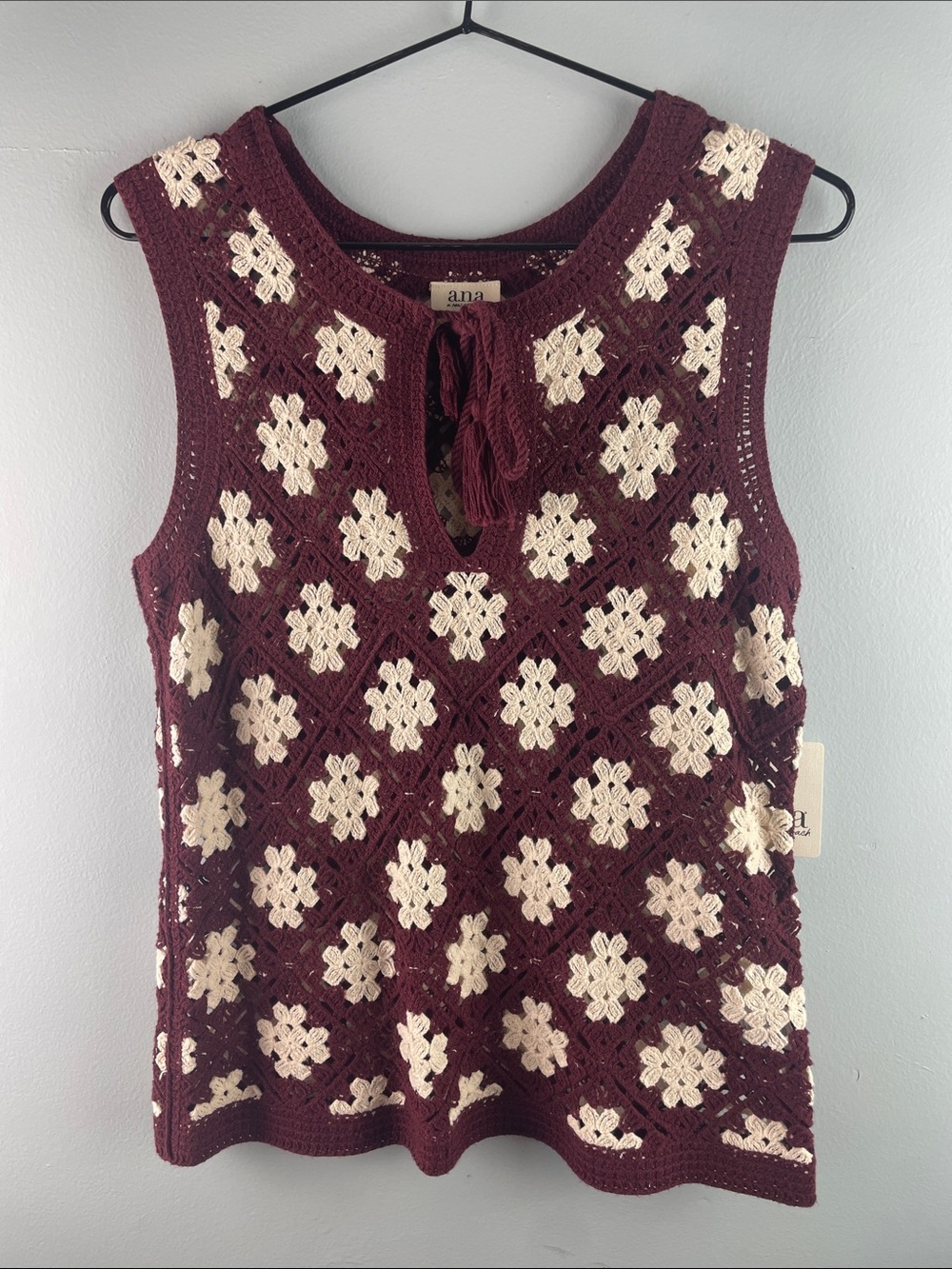 NWT a.n.a Maroon Crochet Tank Size XS